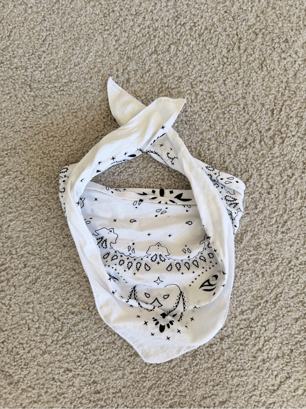 White Bandana Scarf with Black Print